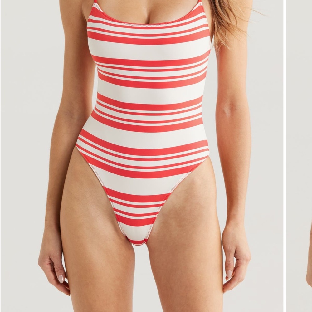 Red and White Striped renna one piece